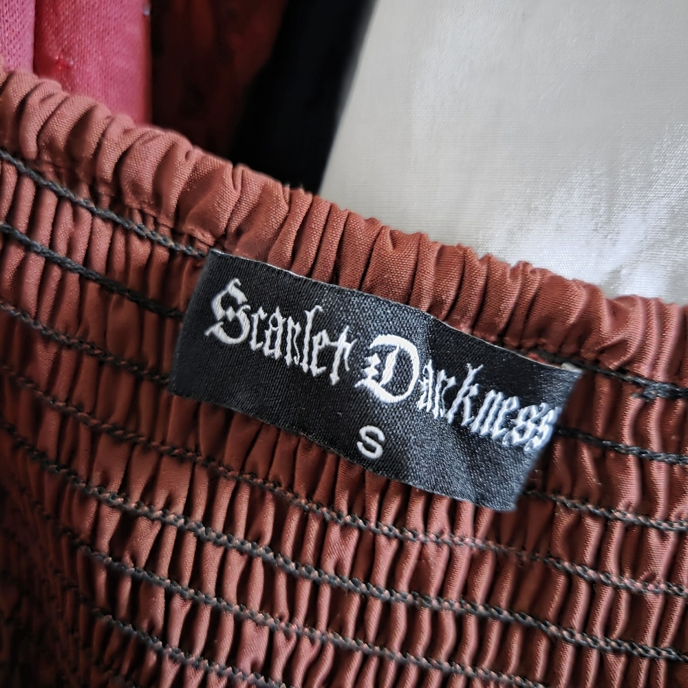 Scarlet Darkness steampunk brown red rust high-low dress Sz Small Ruffle detail - Picture 2 of 5